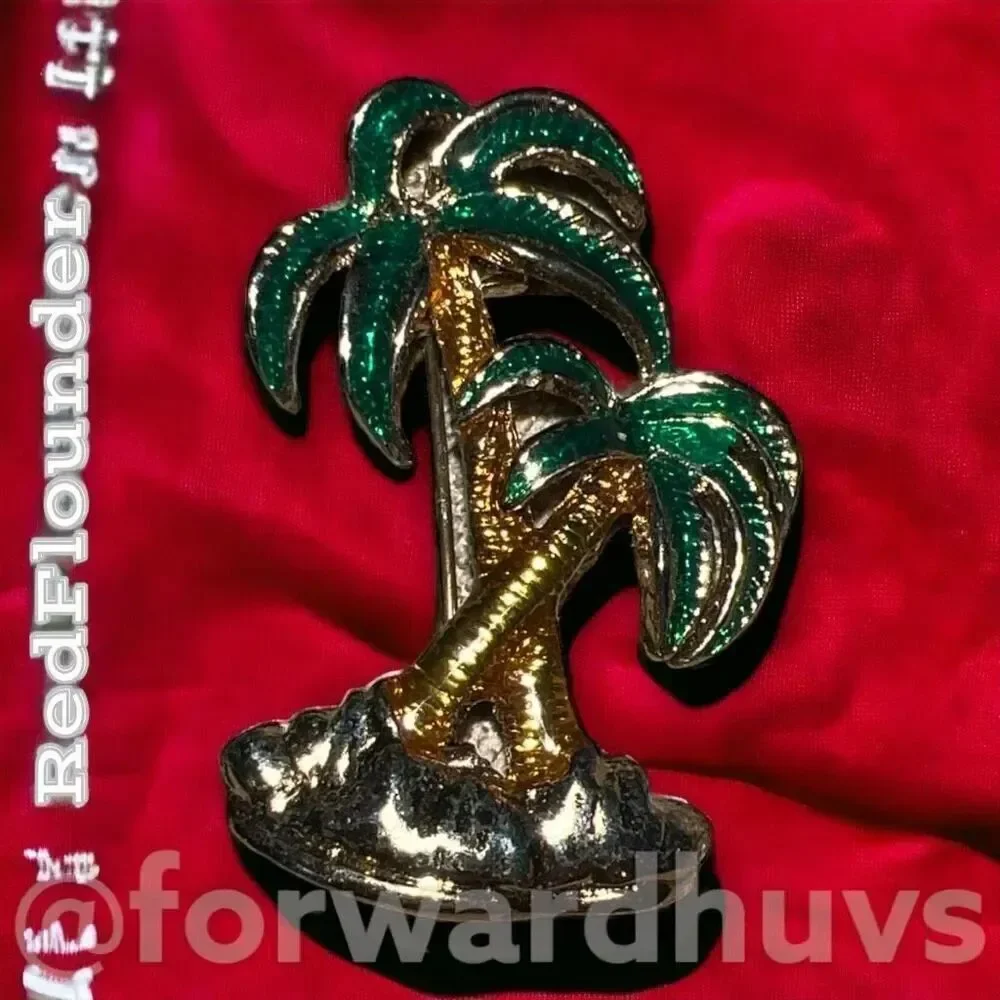 Vintage Gold Tone & Enamel Palm Tree Brooch